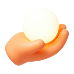 Poster - 3d cartoon hand gently holding a glowing white sphere, isolated on transparent background, png format