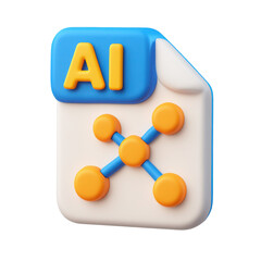 Poster - 3d icon Cartoon plastic ai file icon combining data, with transparent background