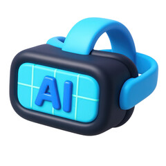 Poster - 3d icon illustration of VR headset showing AI logo, futuristic concept of artificial intelligence and virtual reality