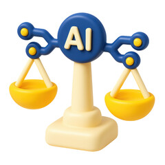 Poster - 3d icon of a balance scale representing artificial intelligence fairness and ethics, with transparent background