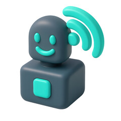 Poster - 3d icon of a smiling cartoon robot with wifi symbol, on transparent background, perfect for technology and communication projects