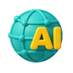 Poster - Global Artificial Intelligence, 3D Icon Representing AI's Worldwide Impact with Transparent Background