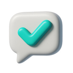 Poster - 3d icon Cartoon plastic check mark icon inside a speech bubble, with transparent background, perfect for compositions