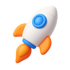 Poster - 3d icon of a cartoon plastic rocket launching, with transparent background
