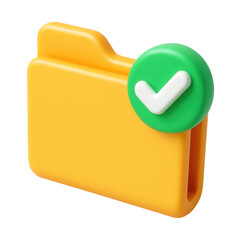 Poster - 3d icon cartoon plastic folder icon with green check mark showing verification, on a transparent background