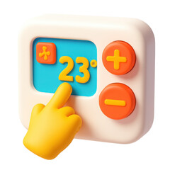 Poster - Cartoon hand interacting with a thermostat, setting the temperature to 23 degrees, on a transparent background