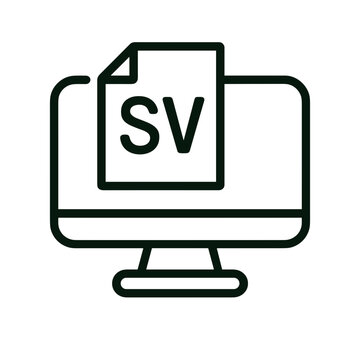 SVG file icon displayed on computer monitor in minimal outline style representing vector graphic format and digital design