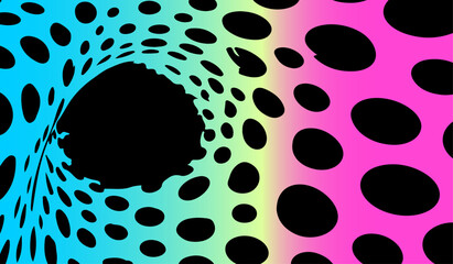Poster - Vector illustration in modern Op Art style, featuring swirling black ovals on neon gradient background. The trendy psychedelic composition creates a sense of dynamic movement.