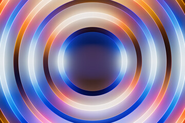 Poster - Abstract colorful background in blue and orange neon colors with iridescent gradients and glowing rings. Perfect for website design, advertising, app interfaces, ads, social media and presentations