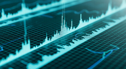 Poster - Close-up of teal financial charts, data visualization, showcasing market trends, growth, and analysis, ideal for business or finance concepts