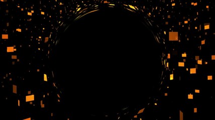 Wall Mural - a mesmerizing view of a still black hole with cosmic square particles and golden light effects surro