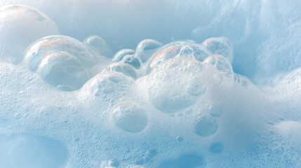 Poster - Delicate soap bubbles drifting against soft blue backdrop, symbolizing cleanliness, transparency, and gentle serenity in minimalist composition