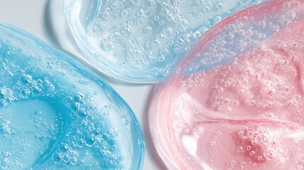 Poster - Pastel cosmetic gel smears with bubbling texture highlighting skincare and beauty product design, showcasing smooth gradient visual dynamics