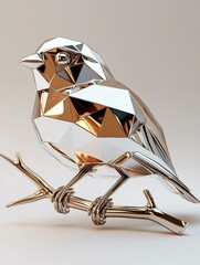Poster - Geometric bird on a branch. AI.