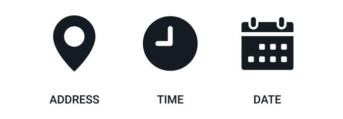 Aufkleber - Location Address icon. Calendar Date icon. Stopwatch Time icon - Web icons set