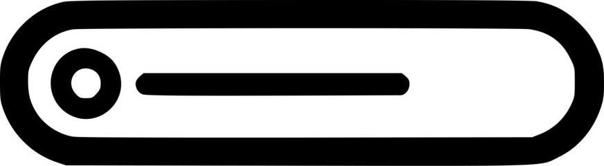 Poster - A simple black and white graphic depicting a horizontal bar with a circle at one end, resembling a minimalist control or indicator.