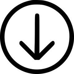 Poster - A black arrow pointing downwards, centered within a black circle, isolated on a white background.