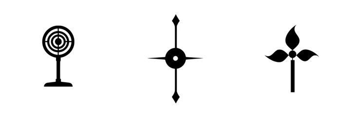 Poster - Icon set featuring a vintage fan, compass, and pinwheel for design and creative projects