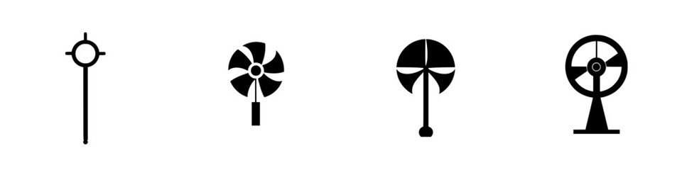 Poster - Icon set showcasing various fan designs in minimalist black and white style suitable for modern graphics