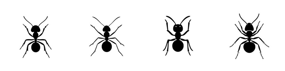 Poster - Ant icon set featuring various designs in a minimalist black and white style for graphic projects