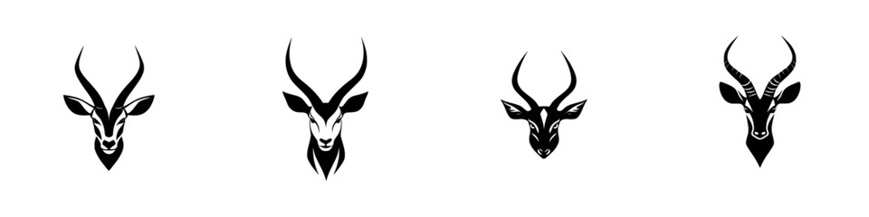 Poster - Icon set featuring stylized antelope designs in black and white for various applications