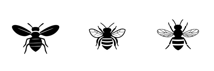 Poster - Unique icon set featuring stylized black and white bee designs for creative projects and branding