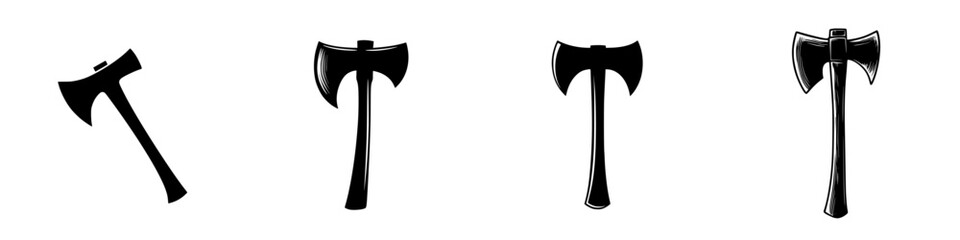 Poster - Icon set showcasing various designs of axes in a simple black and white style for versatile applications