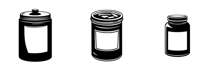 Poster - Icon set featuring various storage containers for food and ingredients in monochrome style