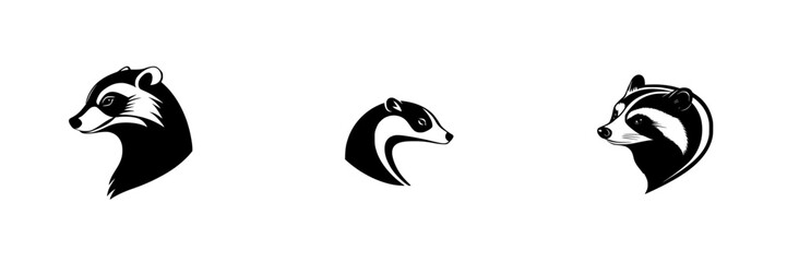 Poster - Stylized black and white icon set featuring three distinct badger designs for creative projects and branding purposes