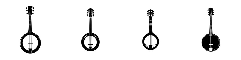 Poster - Icon set featuring various styles of banjo illustrations against a plain background