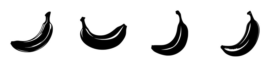 Poster - Icon set featuring four distinct black banana illustrations in a minimalistic design style for various creative projects