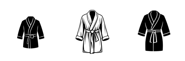 Poster - Stylish and simple icon set of bathrobes in various designs for modern home aesthetics