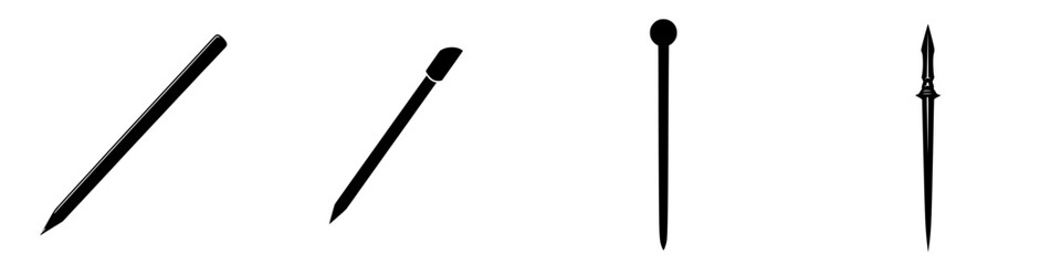 Poster - Collection of black icons showcasing various types of pointed and sharp tools for design and creative purposes