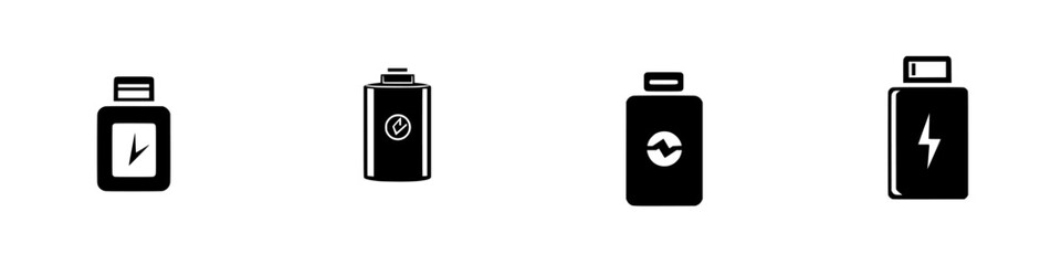 Poster - Icon set featuring various battery designs and power symbols in a minimalistic style for modern applications