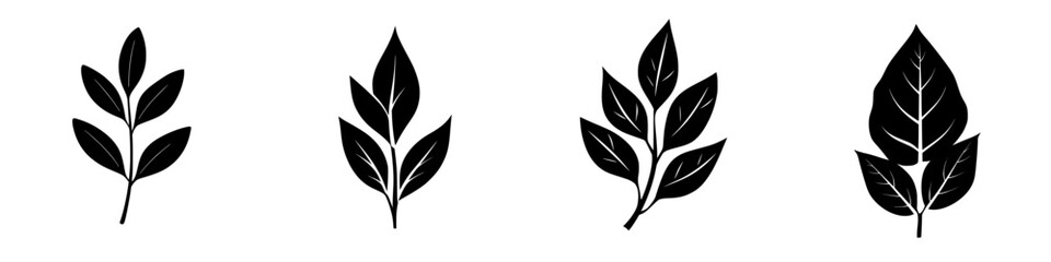 Poster - Collection of simple leaf icons in black silhouette design for nature-themed projects and creative applications