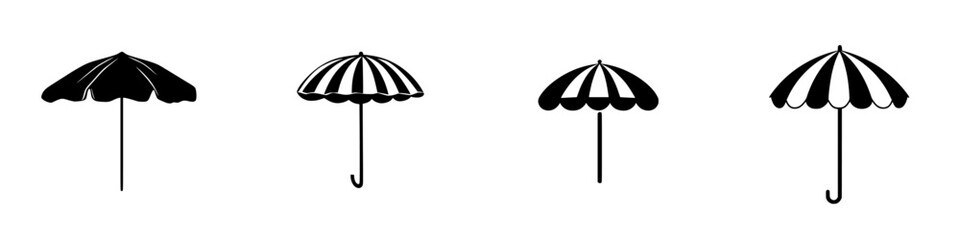 Poster - Icon set featuring various umbrella designs in black and white for weather-related themes and graphic projects