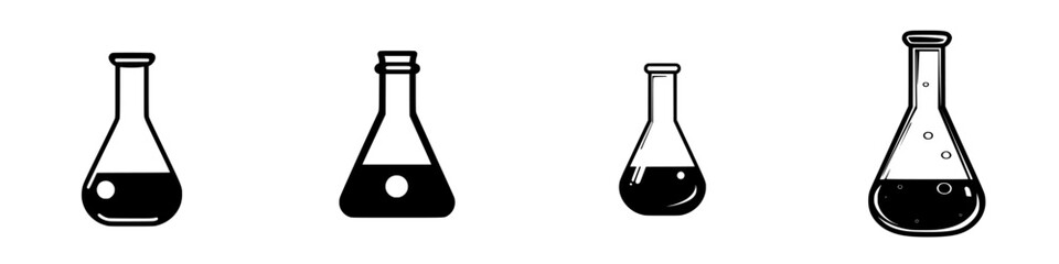 Poster - Collection of laboratory flask icons showcasing various shapes and liquid levels for educational and design purposes