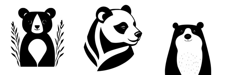 Poster - Icon set featuring stylized bears and a badger in black and white design