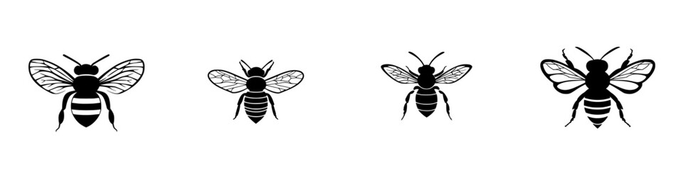 Poster - Icon set featuring detailed illustrations of various bee designs in black and white on a clean background