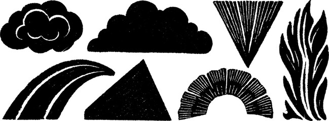 Poster - Folk art style illustration set featuring unique cloud and geometric shapes