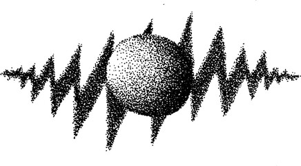 Poster - Abstract stippling ink art with halftone sphere and zigzag patterns for modern design