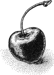 Poster - Hyper detailed stippling ink illustration of cherry with halftone effect