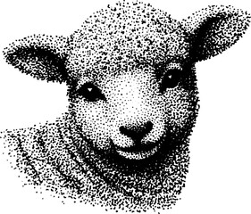 Poster - Intricate stippling ink art of lamb with halftone details
