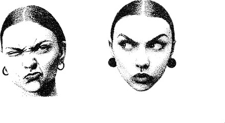 Poster - Intricate stippling ink portraits with expressive female faces for art design
