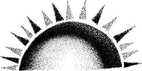 Poster - Stippling ink sunburst illustration with hyper detailed dots in black and white design