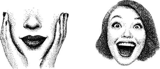 Poster - Expressive facial expressions in stippling ink art for graphic design and visual projects