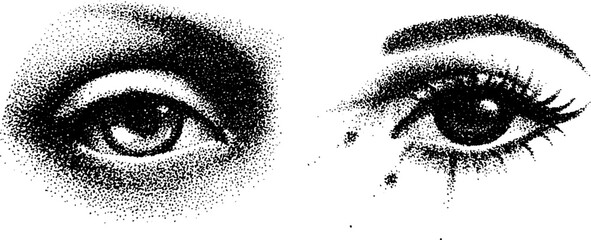Poster - Intricate ink stippling art of human eyes with high detail