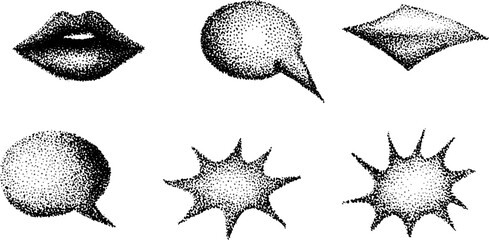 Poster - Stippling ink art set with speech bubbles and abstract shapes for design