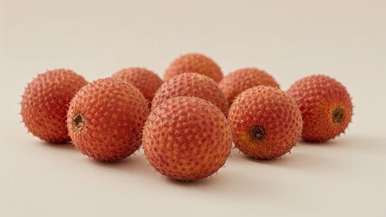 Poster - Fresh Lychee Fruits Arranged on a Neutral Background Showcasing Their Unique Texture and Color