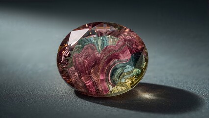 Aufkleber - Polychrome Tourmaline Revealing Vibrant Layers During a Detailed Lighting Setup